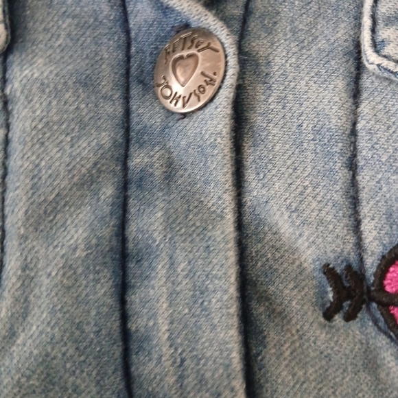 Blue Faux Denim Kids Sequined Jacket by Betsey Johnson sz 7/8.  FL - Picture 3 of 6